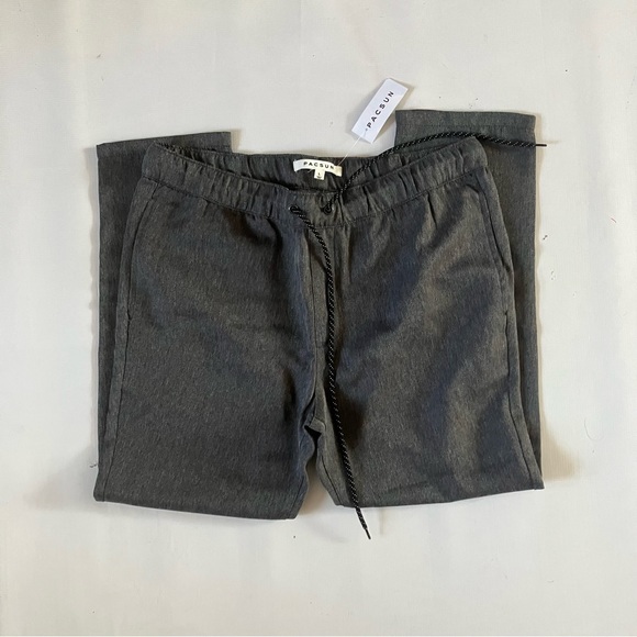 NEW PACSUN RELAXED CROPPED PANTS SIZE L DARK GRAY CASUAL FIT DRAWSTRING - Picture 2 of 5